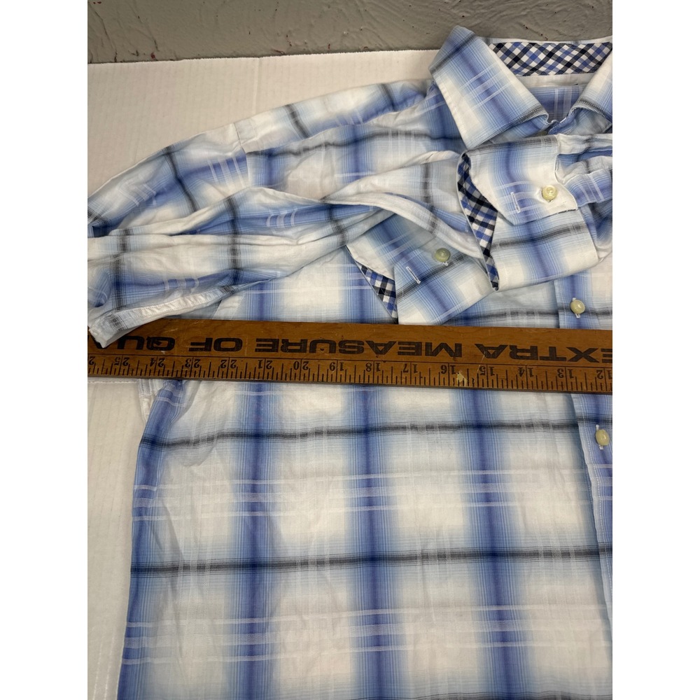 Jack Stone‎ Thomas Dean Mens Blue White Plaid Long Sleeve Button Down Shirt - Picture 5 of 5